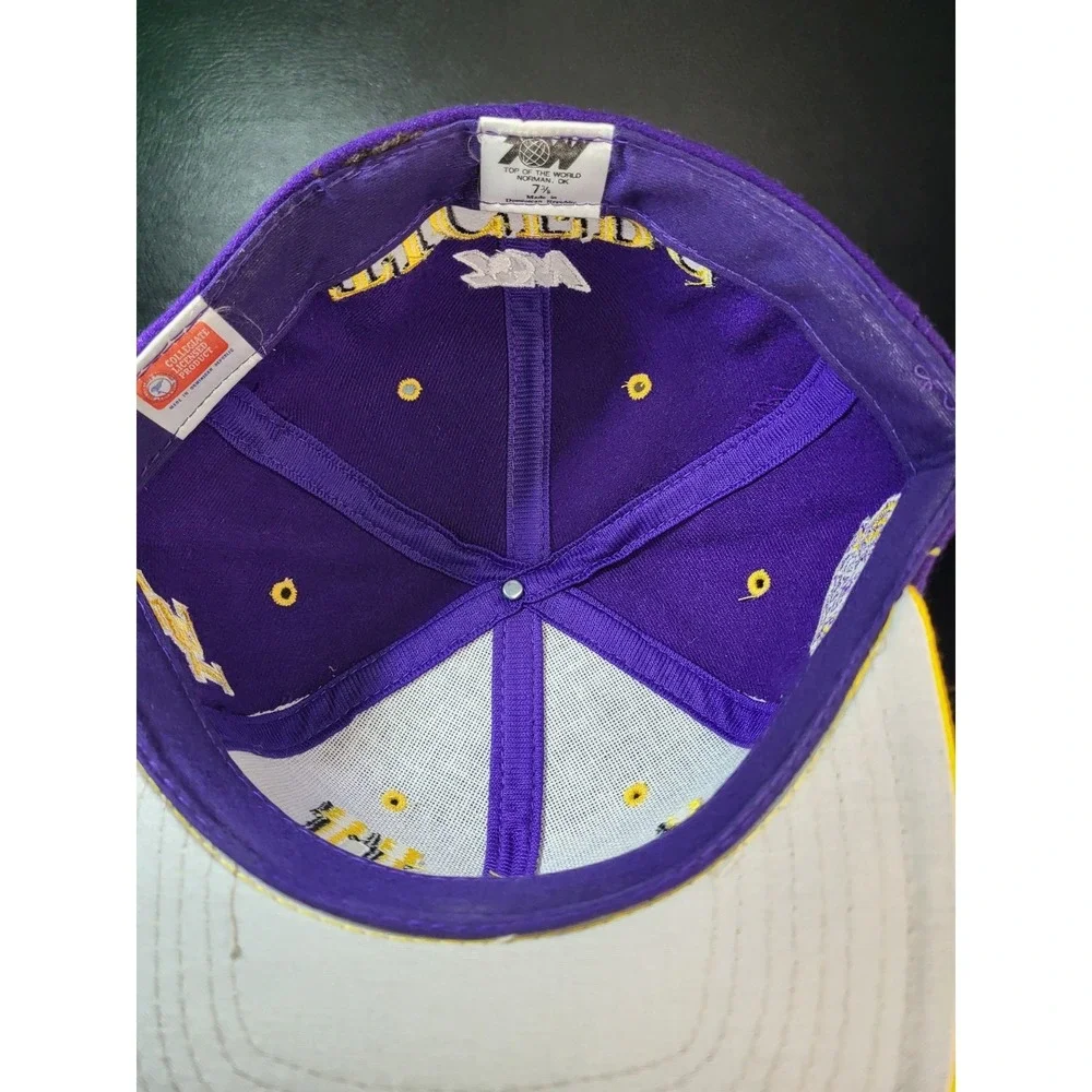VTG LSU Tigers‎ Hat Cap Football All OVER PRINT RARE PURPLE 7 3/8 FITTED